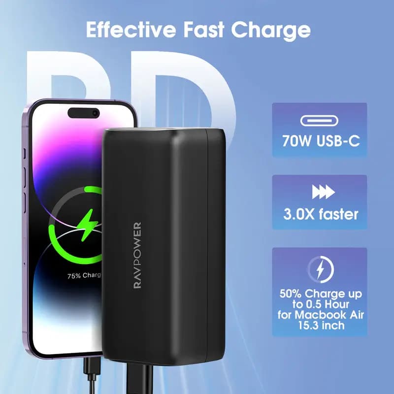 پاوربانک 20000 میلی آمپر راوپاور Ravpower PD Pioneer 20000mAh 70W RP-PB208PRO — تصویر ۵