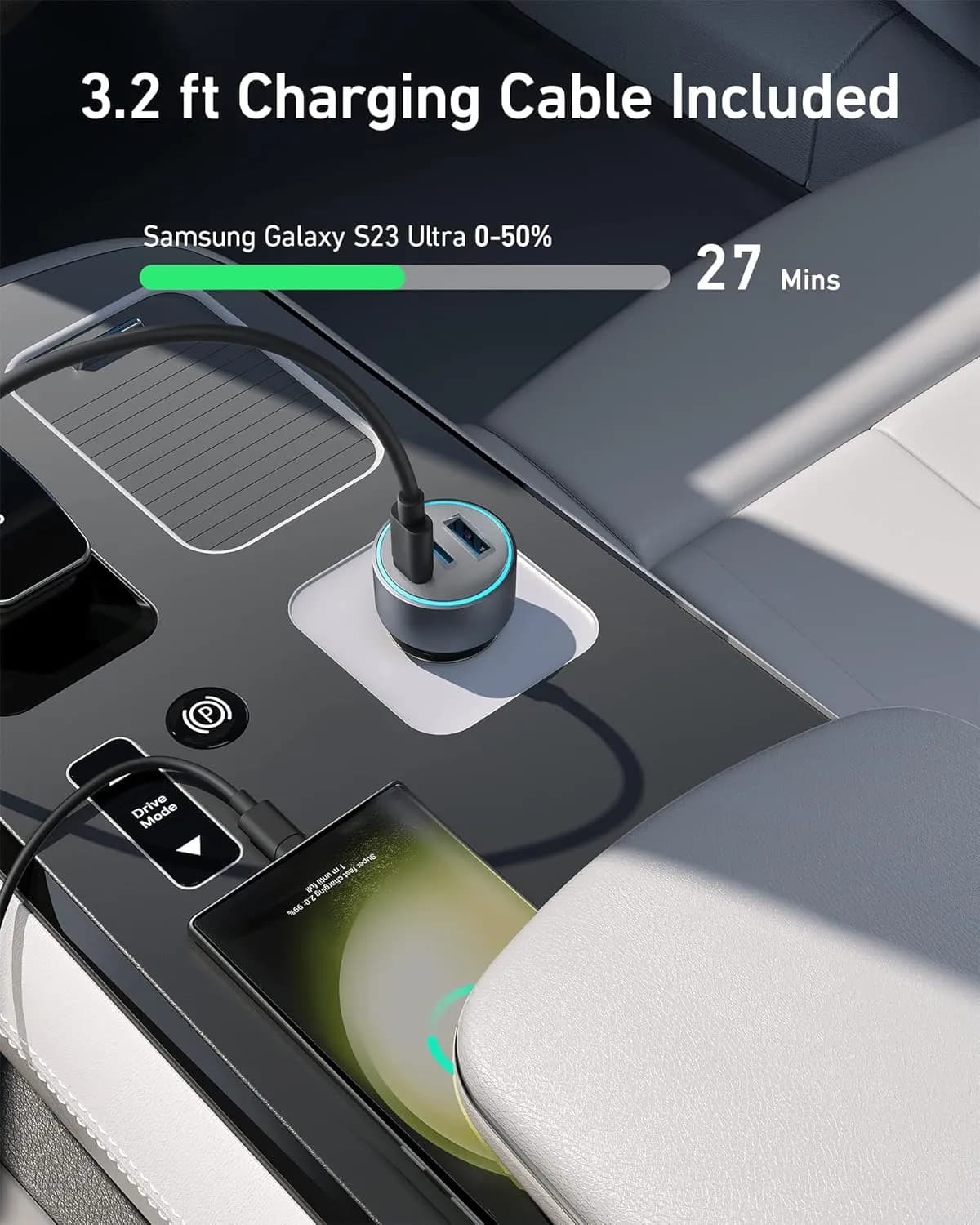 شارژر فندکی 67 وات انکر Anker 535 USB-C Car Charger 67W With USB C Cable B2731 به همراه کابل USB C — تصویر ۵