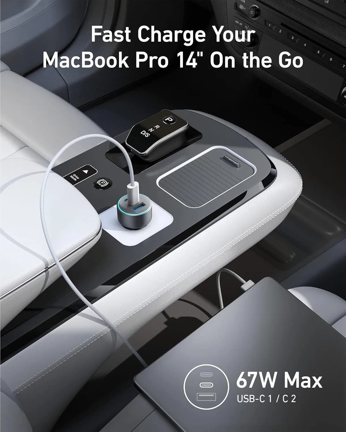 شارژر فندکی 67 وات انکر Anker 535 USB-C Car Charger 67W With USB C Cable B2731 به همراه کابل USB C — تصویر ۳