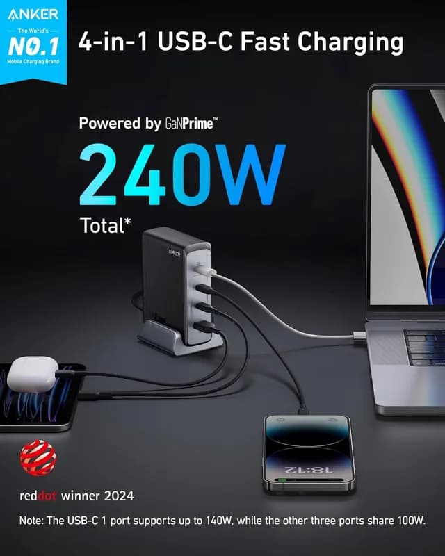 شارژر رومیزی 240 وات انکر Anker Prime 240W GaN Charger A2342 — تصویر ۲