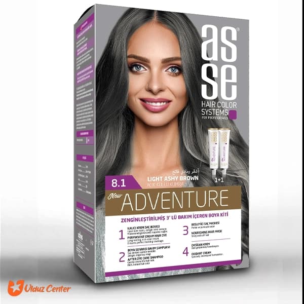 کیت رنگ موی بدون آمونیاک asse رنگ قهوه ای روشن کد 8.1