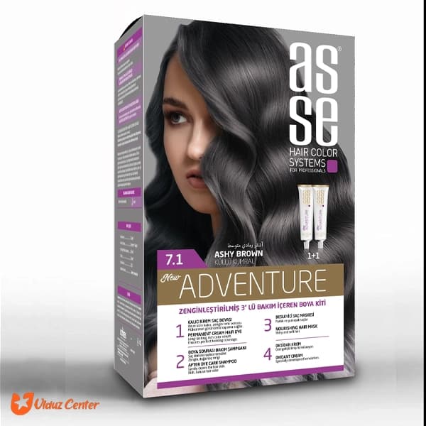 کیت رنگ موی بدون آمونیاک asse رنگ قهوه ای تیره کد 7.1