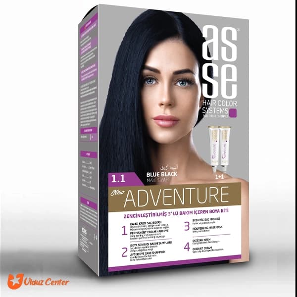 کیت رنگ موی بدون آمونیاک asse رنگ آبی تیره کد 1.1