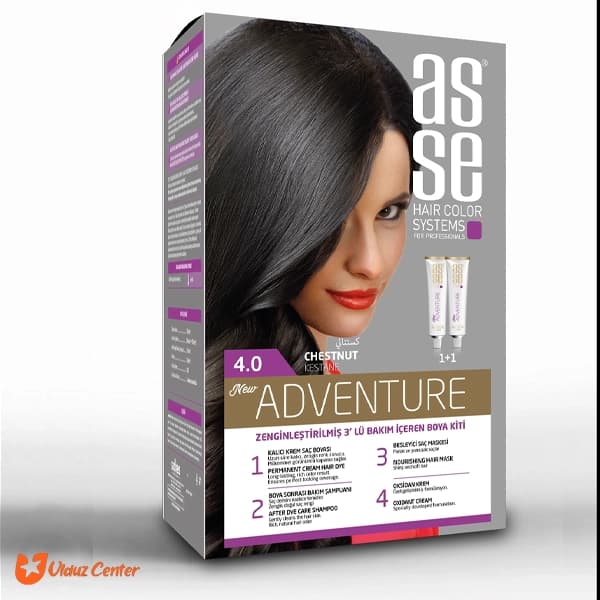 کیت رنگ موی بدون آمونیاک asse رنگ شاه بلوطی کد 4.0
