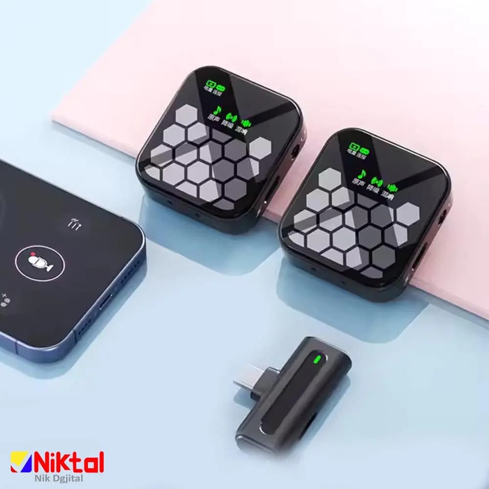 میکروفون یقهای بیسیم مدل J33 | با پورت اتصال آیفون و تایپ سی و حذف نویز | تکی و دو تایی — تصویر ۲