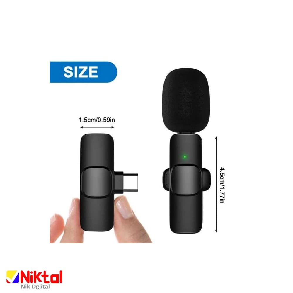 میکروفون بی‌سیم یقه ای دوگانه K9 | اتصال Type-C، انتقال صدا بدون تاخیر و با برد 20 متر — تصویر ۶