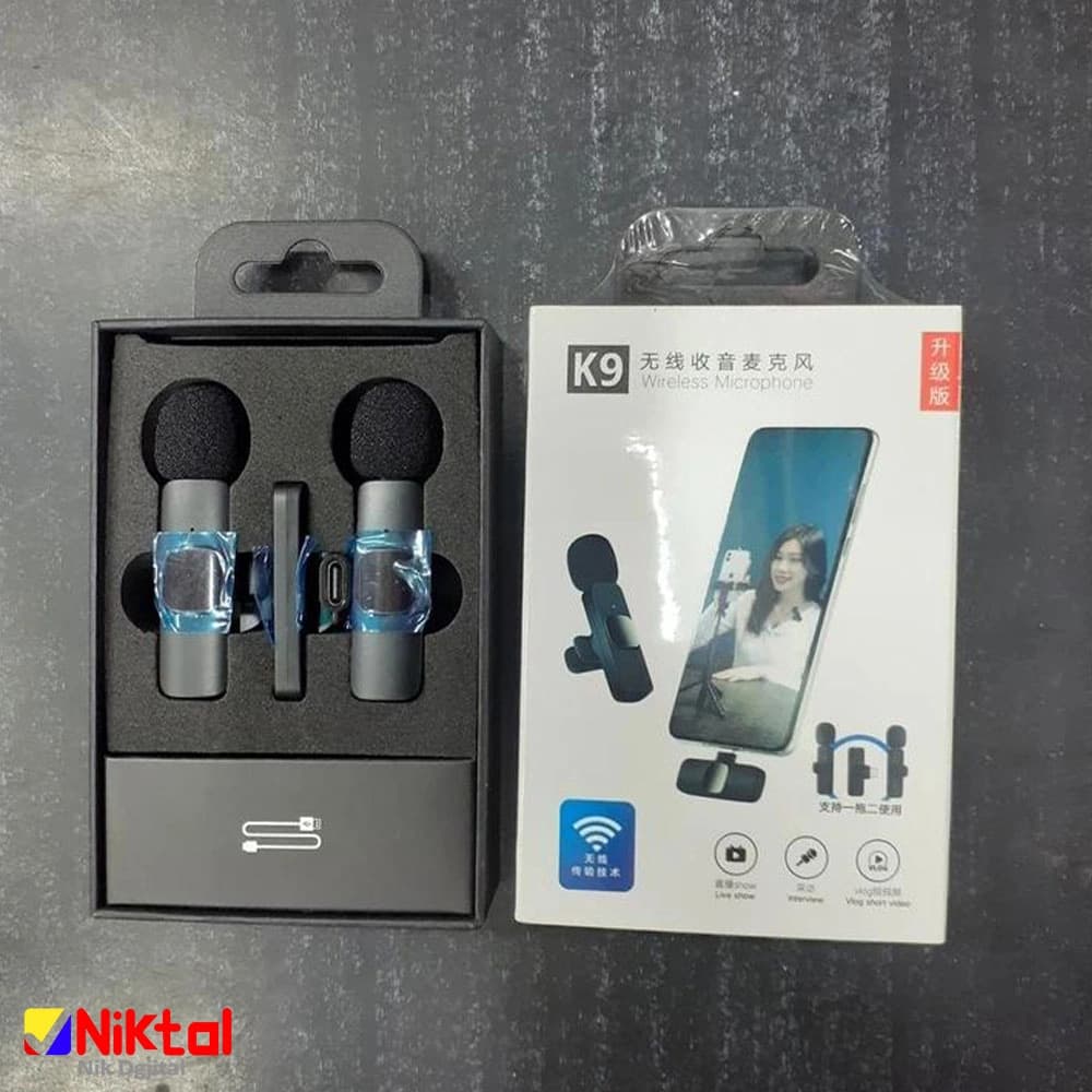 میکروفون بی‌سیم یقه ای دوگانه K9 | اتصال Type-C، انتقال صدا بدون تاخیر و با برد 20 متر — تصویر ۵