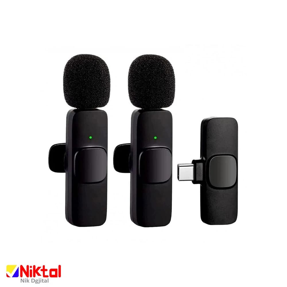 میکروفون بی‌سیم یقه ای دوگانه K9 | اتصال Type-C، انتقال صدا بدون تاخیر و با برد 20 متر