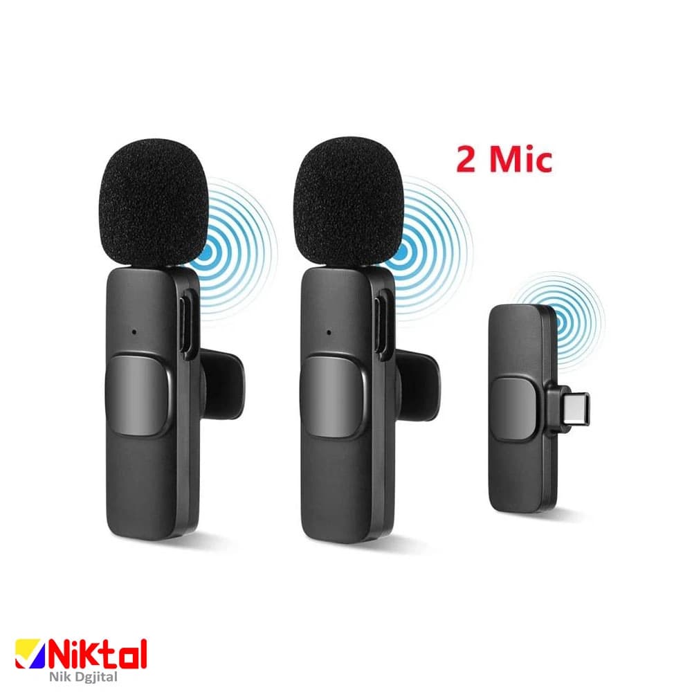 میکروفون بی‌سیم یقه ای دوگانه K9 | اتصال Type-C، انتقال صدا بدون تاخیر و با برد 20 متر — تصویر ۴
