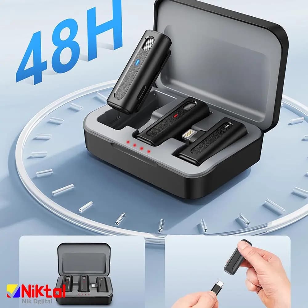 میکروفون یقه‌ای مدل M9 – با اتصال لایتنینگ و تایپ سی صدای شفاف با حذف نویز – دارای دو میکروفون — تصویر ۳