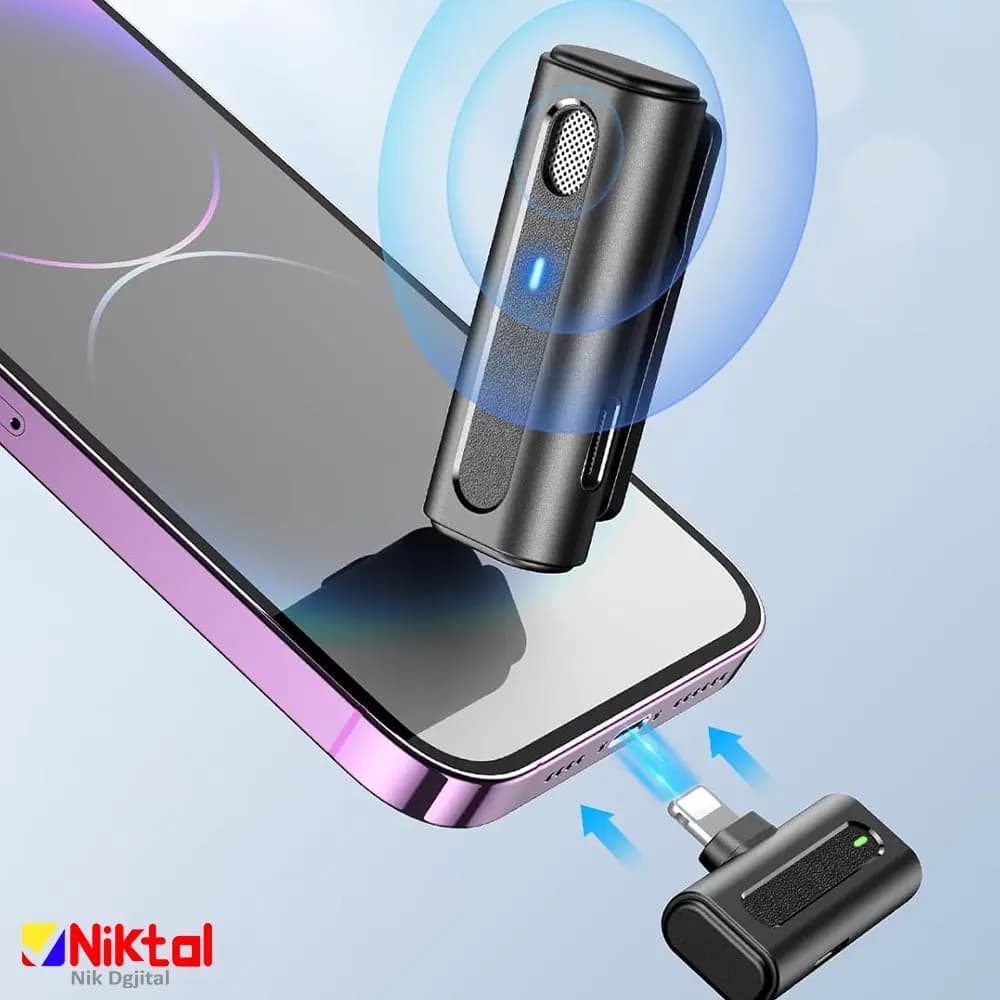 میکروفون یقه‌ای مدل M9 – با اتصال لایتنینگ و تایپ سی صدای شفاف با حذف نویز – دارای دو میکروفون — تصویر ۲