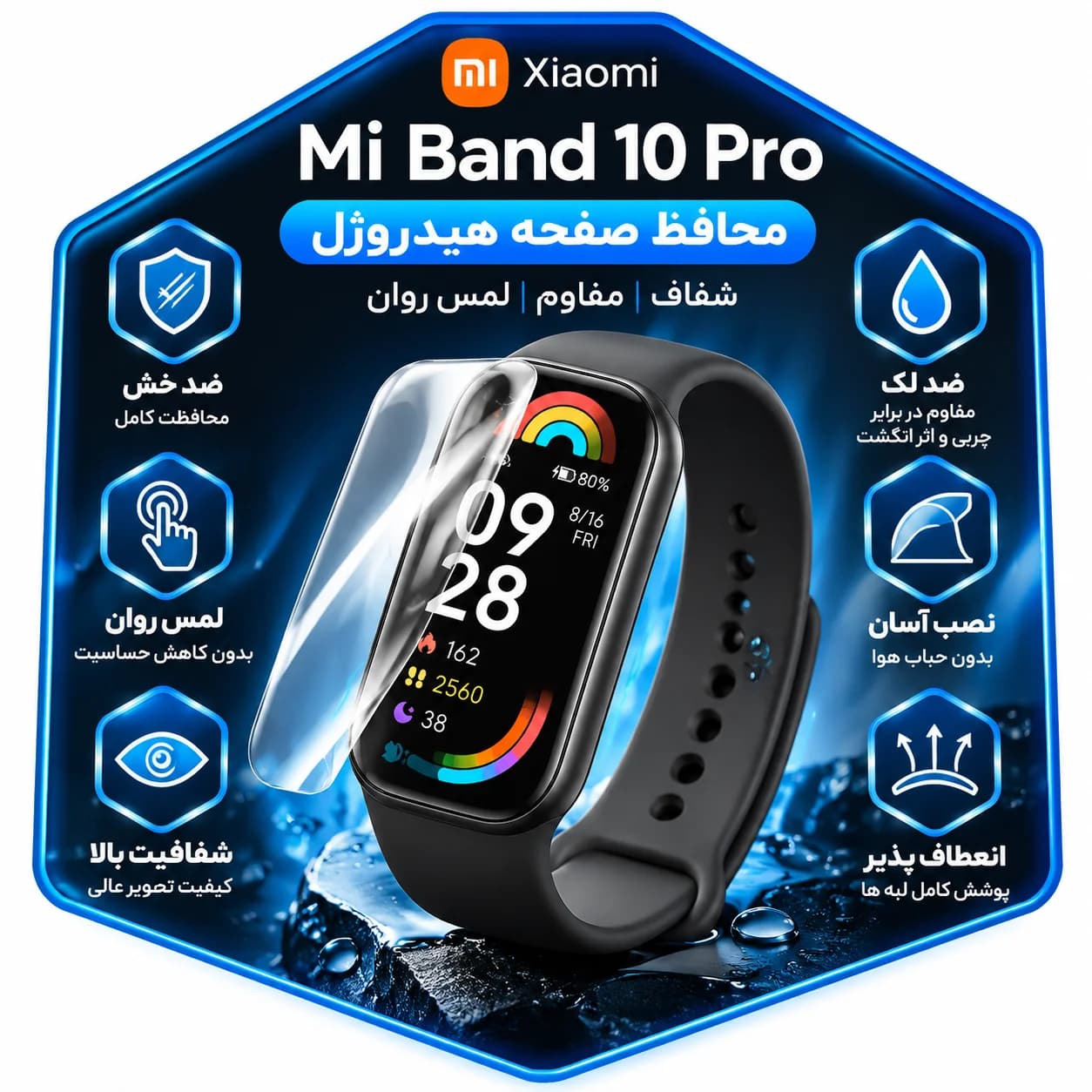 محافظ صفحه مچ بند شیائومی Mi Band 10 pro هیدروژل — تصویر ۵