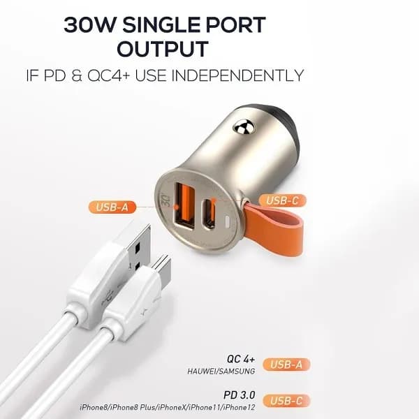 شارژر فندکی الدینیو مدل C509Q به همراه کابل USB-C — تصویر ۵