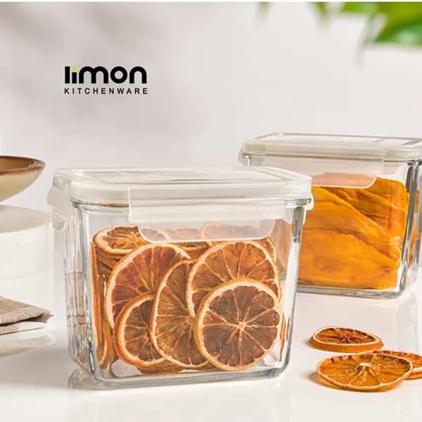 ظرف شیشه ای مستطیل دربدار 920 میل لیمون — تصویر ۴