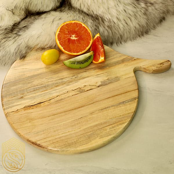 تخته گوشت (تخته کار آشپزخانه) چوبی دسته دار گرد کد sh53 — تصویر ۲