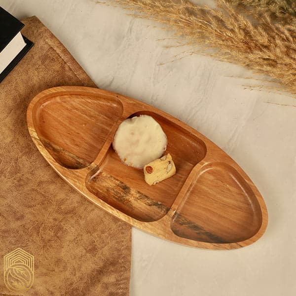 ظرف اردورخوری چوبی 3 خانه بیضی کد sh35