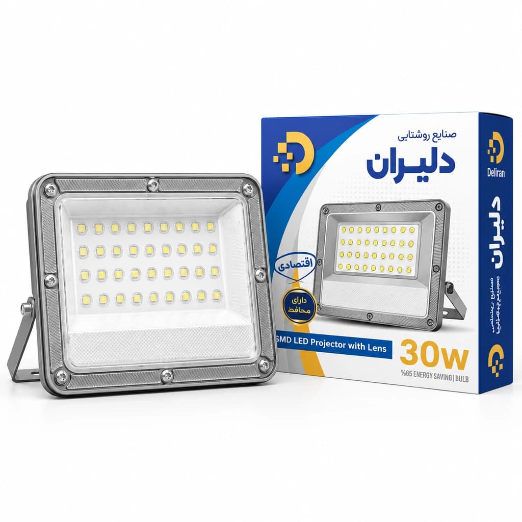 پرژکتور ۳۰ وات LED دلیران(اقتصادی) دارای یک سال گارانتی در رنگ‌مهتابی