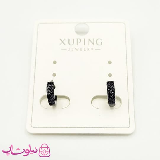 گوشواره حلقه ای کوچک ژوپینگ مشکی کد 991 — تصویر ۲