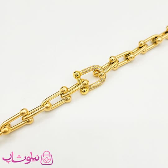 دستبند زنانه تیفانی استیل طلایی نگیندار کد 2691 — تصویر ۲