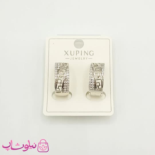 گوشواره حلقه ای پهن ژوپینگ طرح ورساچه نقره ای کد 1191 — تصویر ۲