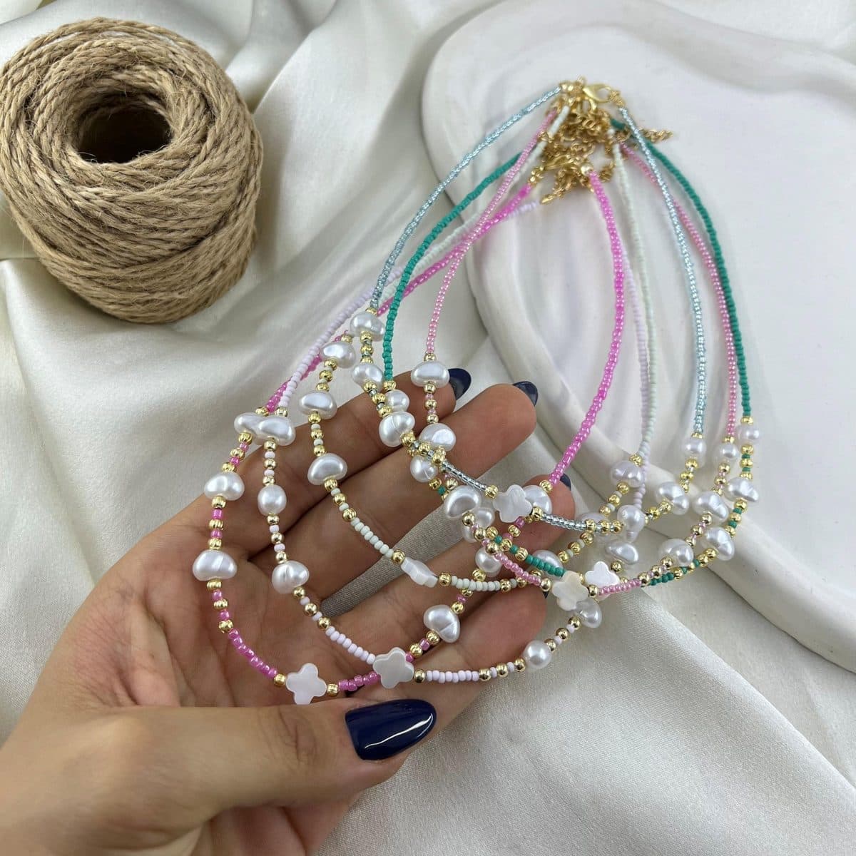 گردنبند زنانه مهره ای تابستانی مدل صدف کد N5258 — تصویر ۴