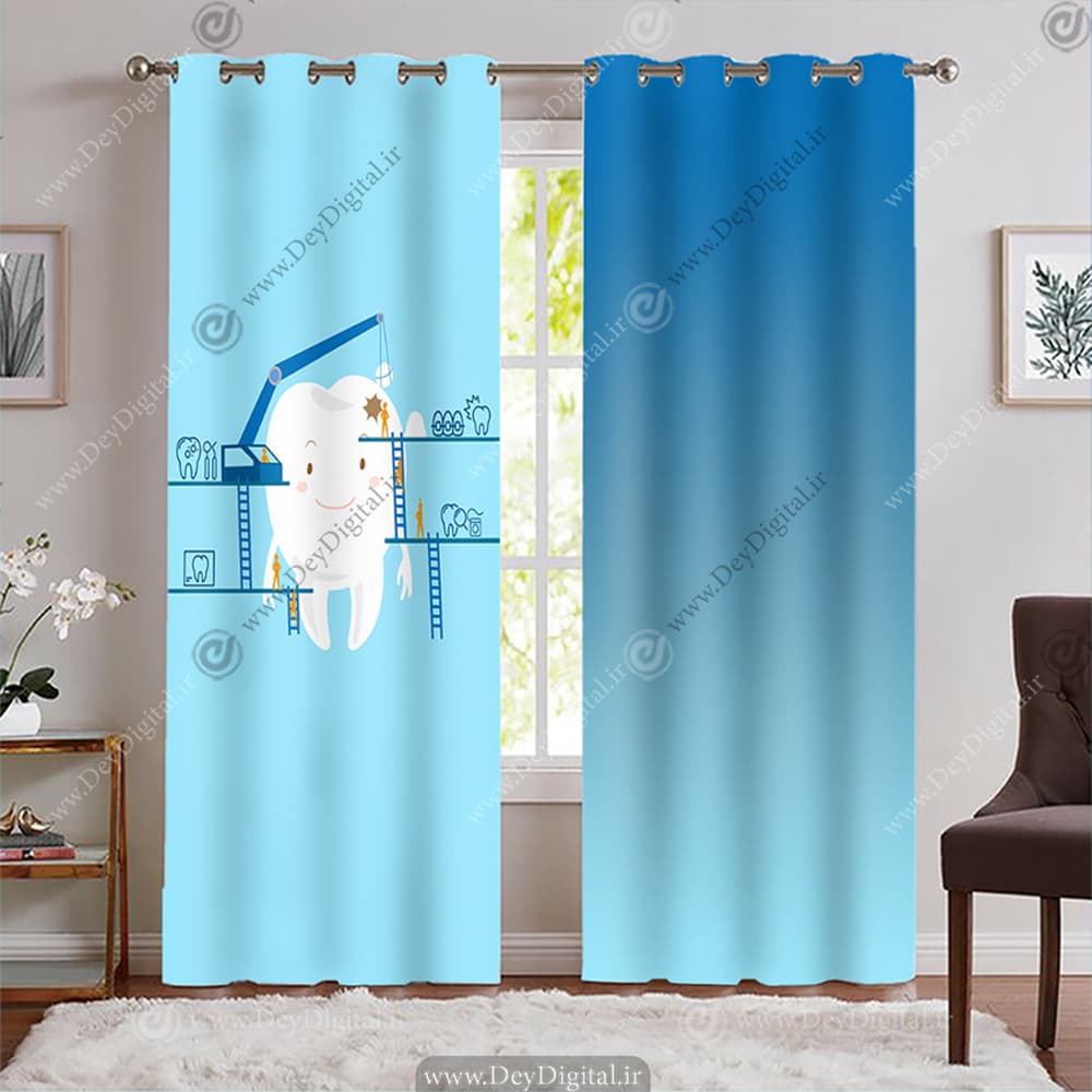 پرده دندان پزشکی طرح خلاقانه با تم آبی روشن و تیره BA-9702-s