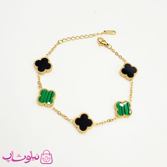 دستبند دخترانه ونکلیف دورو مشکی سبز کد 129