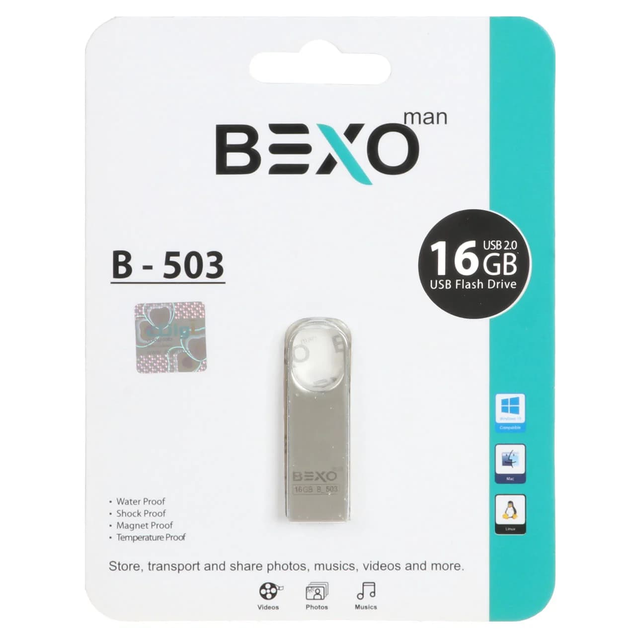 BEXO B-503 USB2.0 Flash Memory – 16GB (گارانتی داده پردازی آواتک) نقره ای