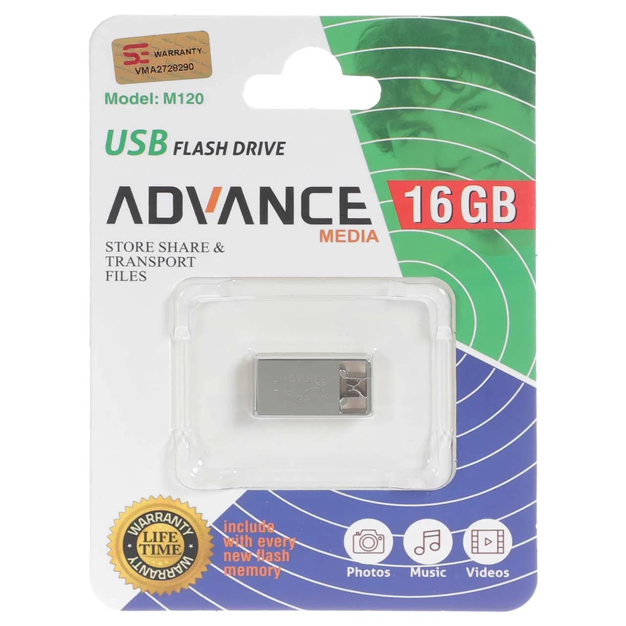 Advance M120 USB2.0 Flash Memory – 16GB نقره ای