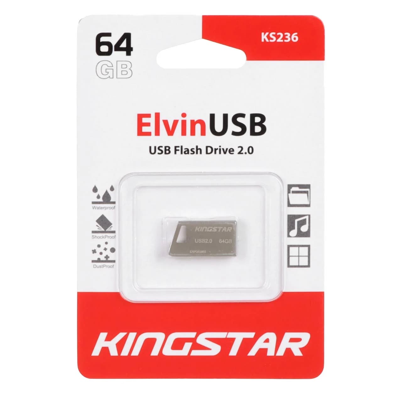 KingStar Elvin KS236 USB2.0 Flash Memory – 64GB (گارانتی متین) نقره ای