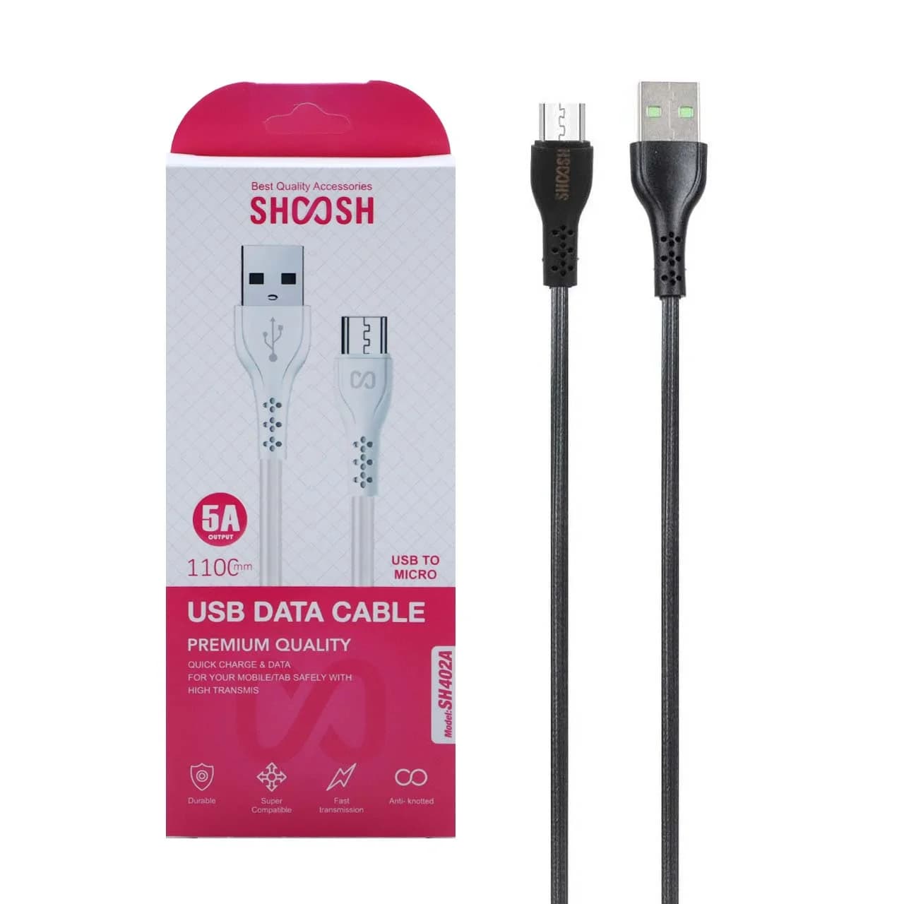 کابل شارژ 1.1 متری فست اندروید Shoosh مدل SH402A – مشکی – SMO