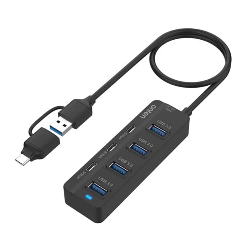 هاب 7 پورت Type-C و USB 3.0 اونتن مدل UCA5306 با 4 پورت USB 3.0 و 3 پورت USB-C دارای پورت Type-C تامین برق