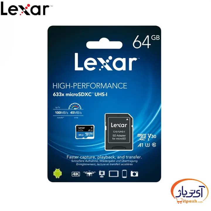 کارت حافظه لکسار MicroSD U3 V30 633x ظرفیت 64 گیگابایت سرعت 100m/s — تصویر ۲