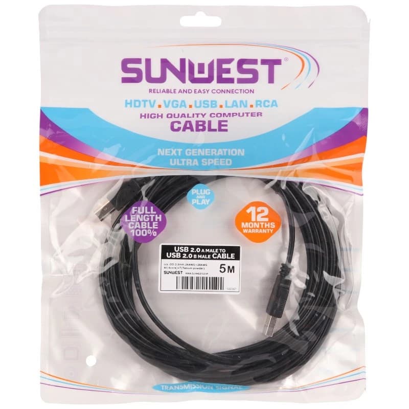 کابل پرینتر سان وست Sunwest طول 5 متر — تصویر ۵