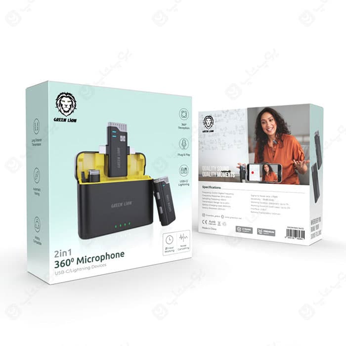 میکروفن یقه ای دوتایی تایپ C و لایتنینگ گرین لاین مدل GN 3IN1 MIC360D — تصویر ۳