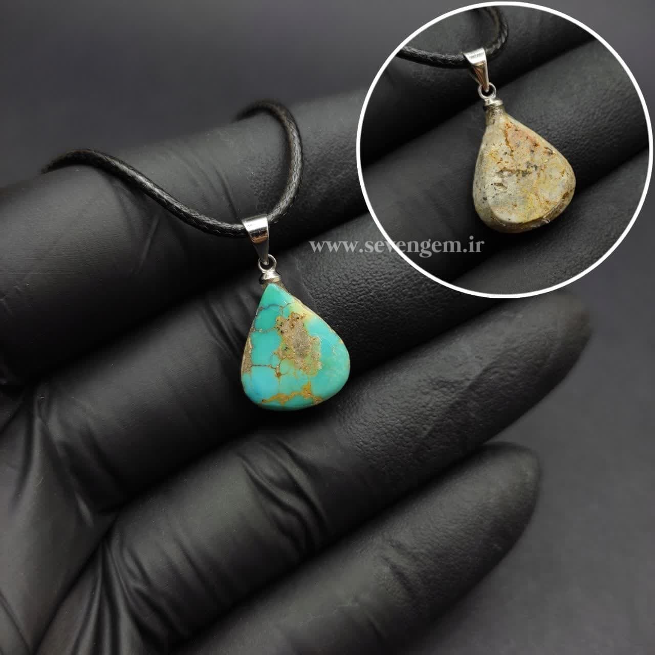گردنبند فیروزه نیشابور تراش اشکی (کد27) — تصویر ۳