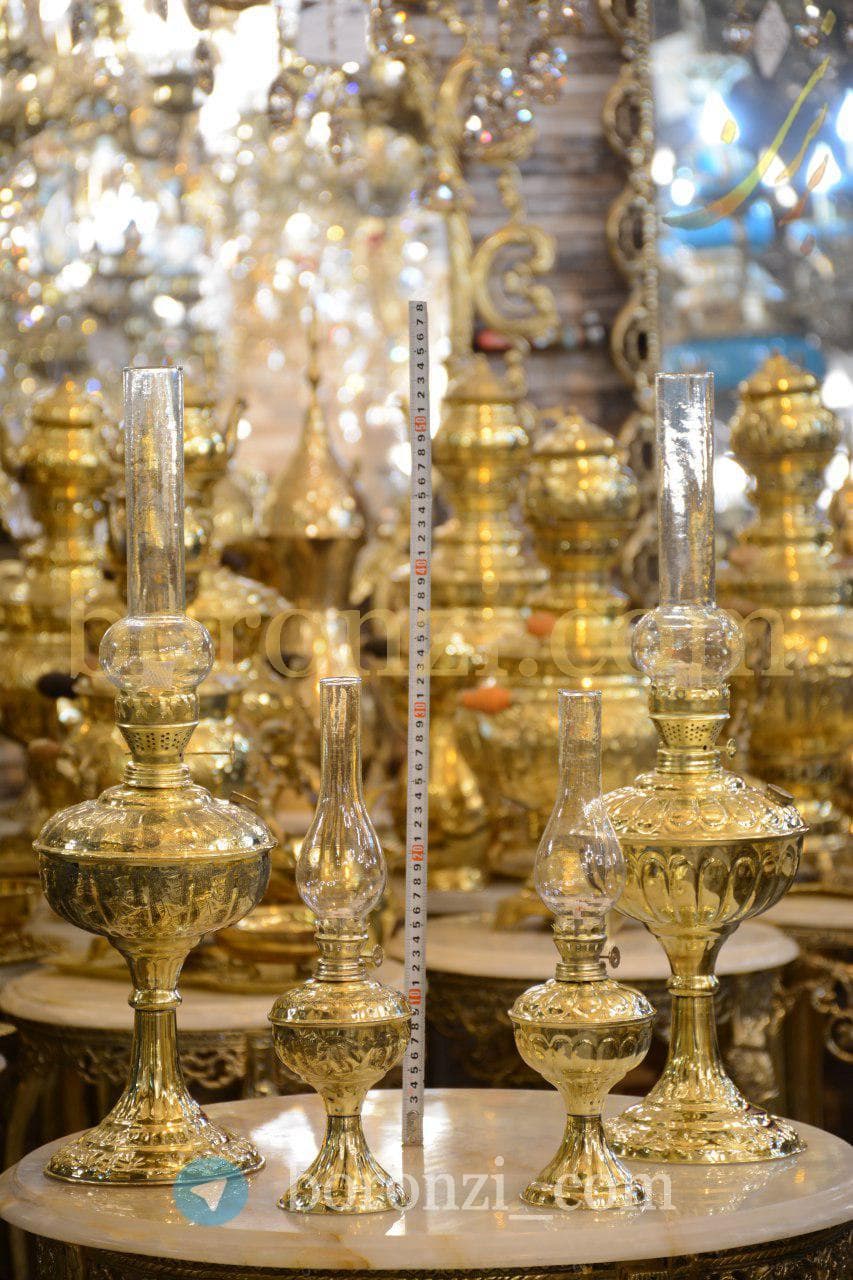 چراغ گرد سوز برنجی آینه ای بزرگ