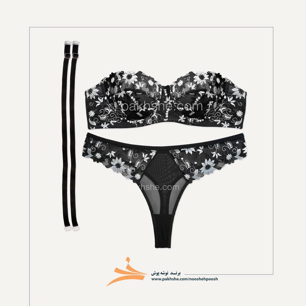 ست مشکی دکلته فنردار برند نوشه پوش کد 88005