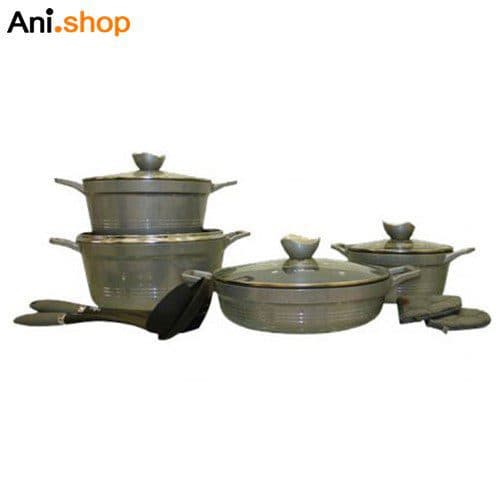 سرویس قابلمه 11 پارچه طوسی نقره ای کلاسیک مدل UN-7706 کد 248