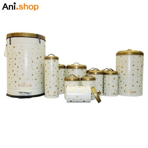 ست جا ادویه 12 تایی فانتزی توپی کرم درب بامبو مدل UN-8013 کد 223