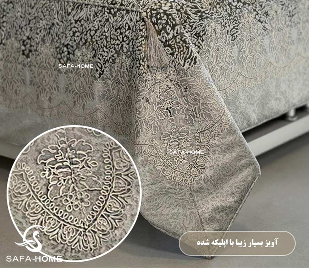 روتختی دونفره عروس 10 تکه طرح مونالیزا ذغالی — تصویر ۴