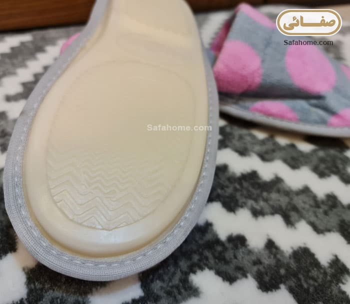دمپایی حوله ای بچگانه پودایران طرح خالدار طوسی — تصویر ۳