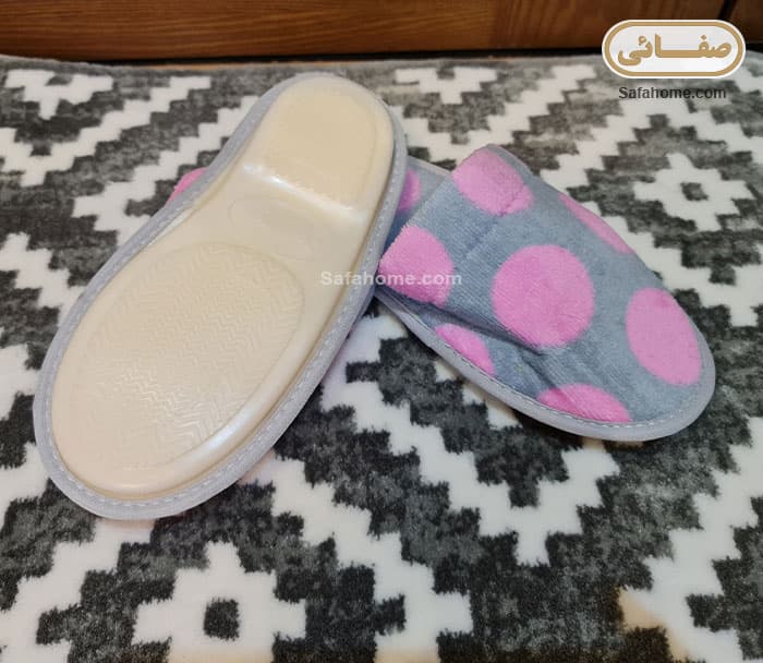 دمپایی حوله ای بچگانه پودایران طرح خالدار طوسی — تصویر ۲