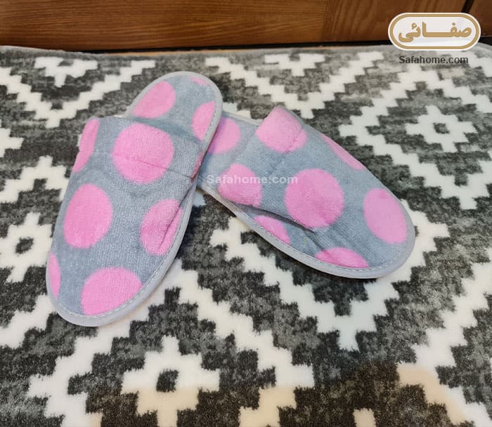 دمپایی حوله ای بچگانه پودایران طرح خالدار طوسی