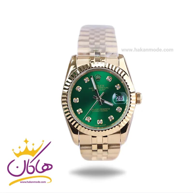 ساعت رولکس مردانه فلزی دیت جاست صفحه سبز 4043/25