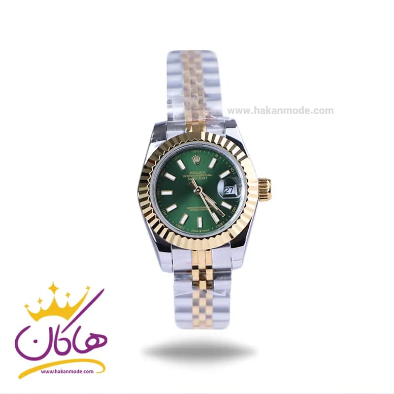 ساعت مچی زنانه رولکس فلزی دیت جاست صفحه سبز 4041/37