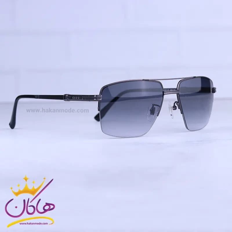 عینک آفتابی مردانه گوچی نیم فریم دودی فلزی GG1351/3 — تصویر ۴