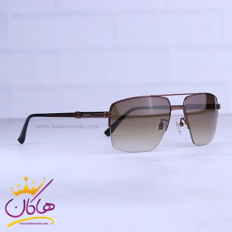 عینک آفتابی مردانه گوچی نیم فریم قهوه ای GG1351/5 — تصویر ۴
