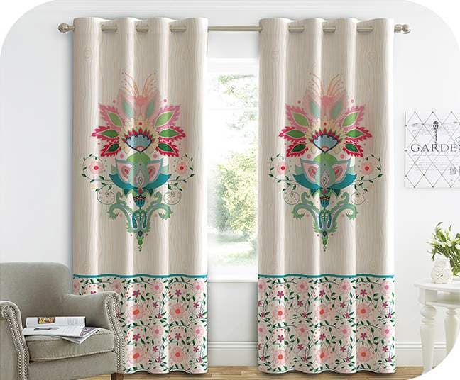 پرده چاپی زمینه سفید + طرح گل رنگی – هازان داتیس کد S299