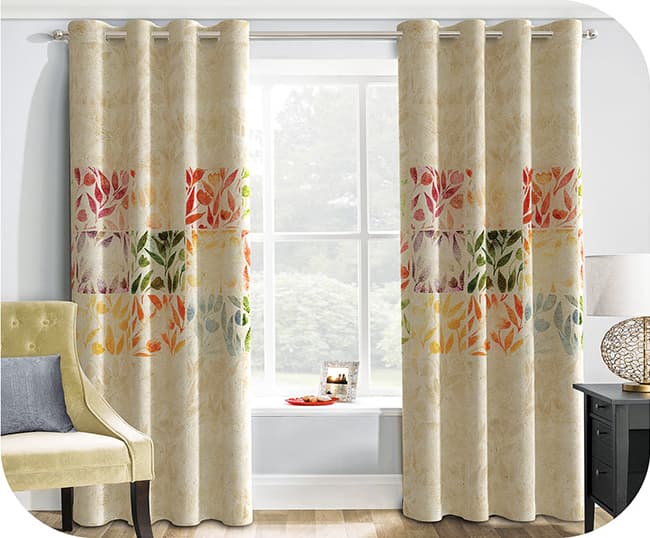 پرده چاپی کرم گلدار+ گلهای لاله (سبز، آبی، بنفش، زرد) – هازان داتیس کد S256